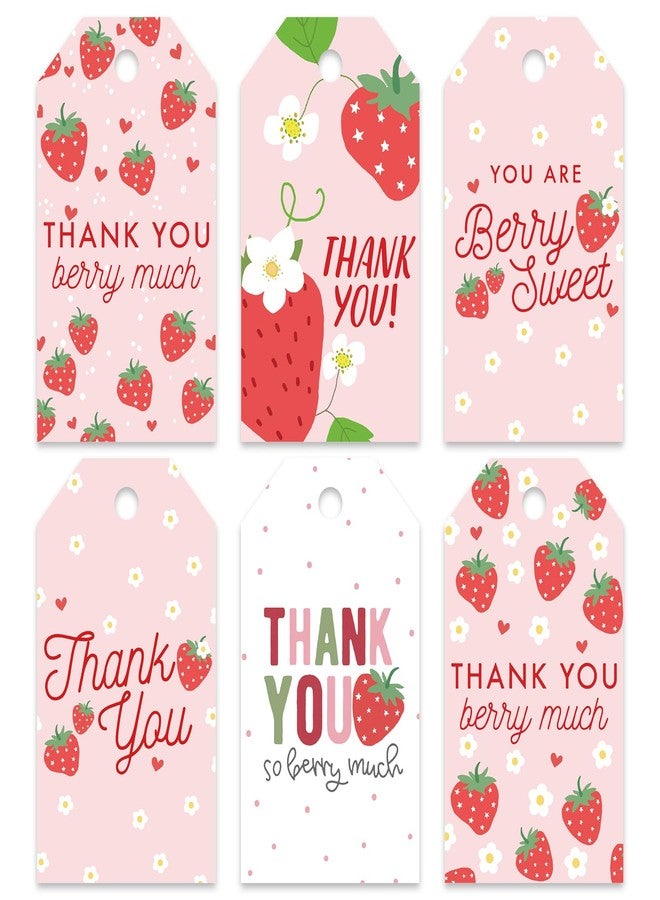 وولاين مجموعة من 90 قطعة من بطاقات تغليف هدايا الفراولة من والين، ملصقات شكر معلقة مع خيط، بطاقات ورقية فارغة مزينة بزهرة الفراولة الوردية، مناسبة لأعياد الميلاد وحفلات استقبال المولود. - Image 1